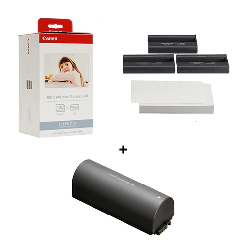 [4960999616889] Canon NB-CP2LH Battery Pack &amp; Canon KP-108IN Color Ink and Paper Set