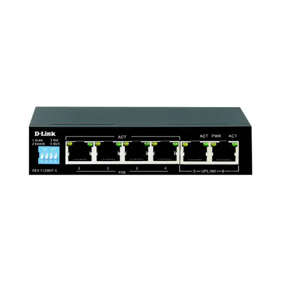 [DES-F1006P-E] D-Link DES-F1006P-E Long Range PoE+ Surveillance Switch, 6-Port Fast Ethernet, 10/100 Mbps
