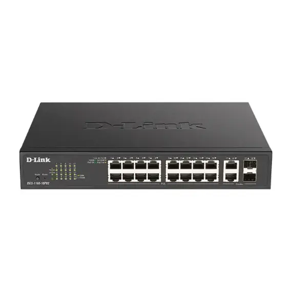[DGS-1100-18PV2] D-Link DGS-1100-18PV2 Smart Managed PoE Switch, 18-Port Gigabit with 2 Combo RJ45/SFP ports